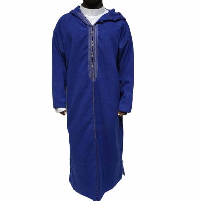 Men’s Cashmere Wool Blend Thick Royal Blue Moroccan Hooded Thobe Jubba Djellaba Adltsaed 0036 (2)