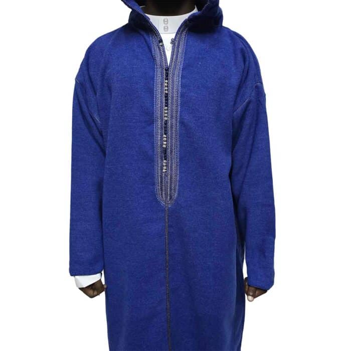 Men’s Cashmere Wool Blend Thick Royal Blue Moroccan Hooded Thobe Jubba Djellaba Adltsaed 0036 (3)