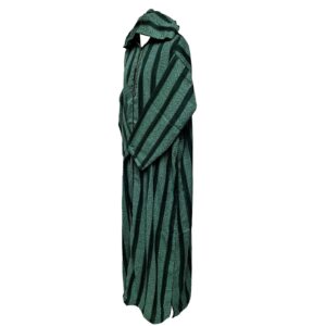 Men's Green Striped Moroccan Long Sleeve Hooded Cotton Thobe Jubba Djellaba (1)