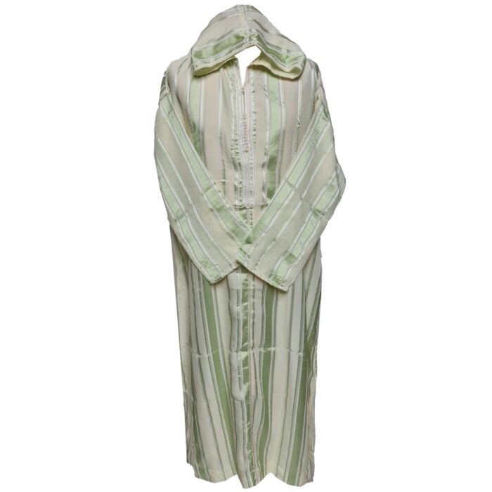 Men's Moroccan Green Cream Long Sleeve Hooded Cotton Blend Thobe Jubba Djellaba (6)