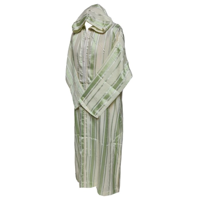 Men's Moroccan Green Cream Long Sleeve Hooded Cotton Blend Thobe Jubba Djellaba (8)
