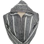 Men's Moroccan Hooded Wool Winter Baja Jerga Jacket Grey White Striped (1)