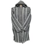 Men's Moroccan Hooded Wool Winter Baja Jerga Jacket Grey White Striped (2)