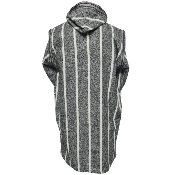 Men's Moroccan Hooded Wool Winter Baja Jerga Jacket Grey White Striped (4)