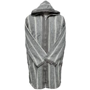 Men's Moroccan Hooded Wool Winter Baja Jerga Jacket Striped Greywhite (2)