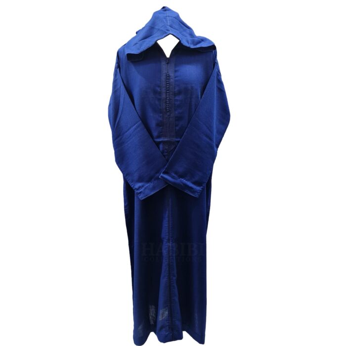 Men's Moroccan Rich Soft Cotton Blue Hooded Thobe Jubba Djellaba (2)