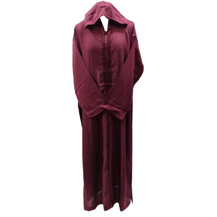 Men's Moroccan Rich Soft Cotton Burgundy Hooded Thobe Jubba Djellaba (2)