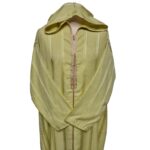 Men's Moroccan Yellow Cotton Long Sleeve Hooded Thobe Jubba Djellaba (5)