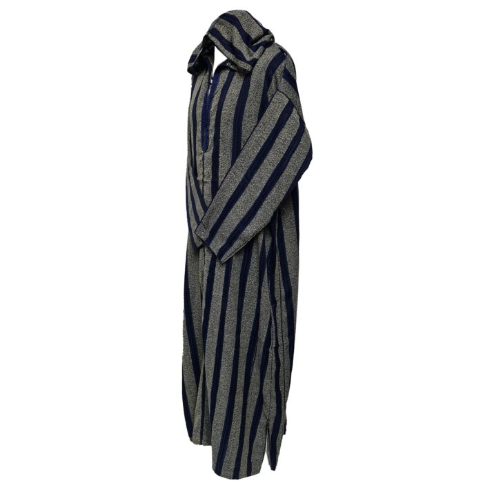 Men’s Navy Blue Striped Moroccan Long Sleeve Hooded Cotton Thobe Jubba Djellaba (1)