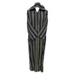 Men’s Navy Blue Striped Moroccan Long Sleeve Hooded Cotton Thobe Jubba Djellaba (2)