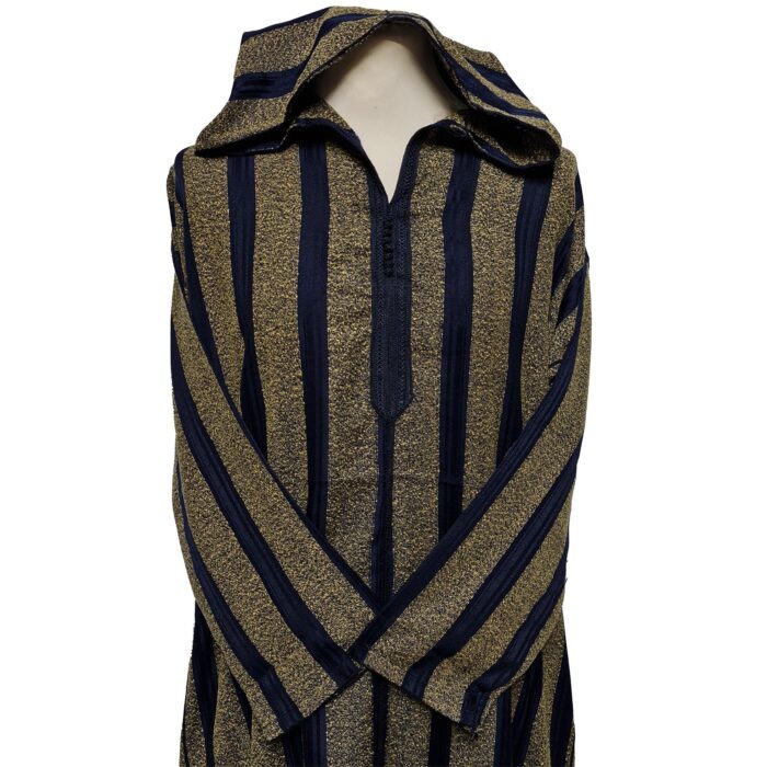Men's Navy Gold Moroccan Long Sleeve Hooded Cotton Thobe Jubba Djellaba (3)