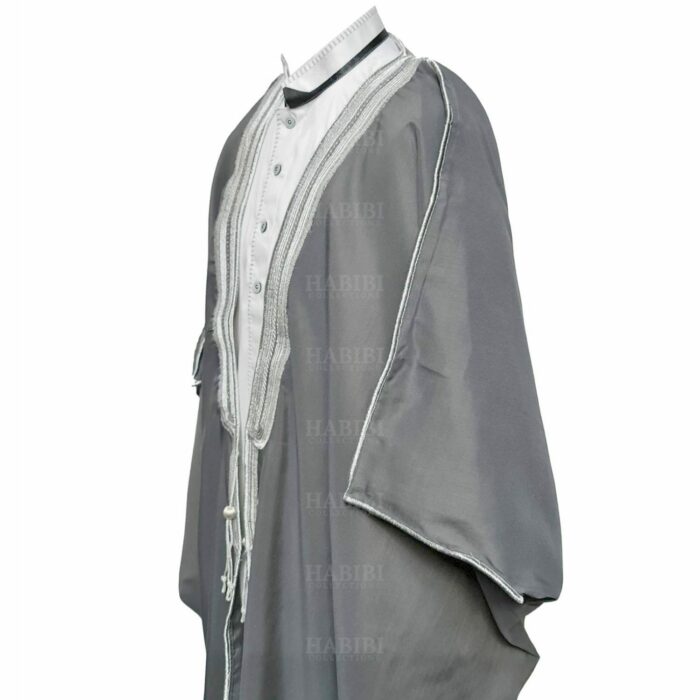Men's Premium 3 Quarter Sleeve Arabian Bisht Grey Silver Cloak Arab Dress Thobe Islam Robe Eid (1)