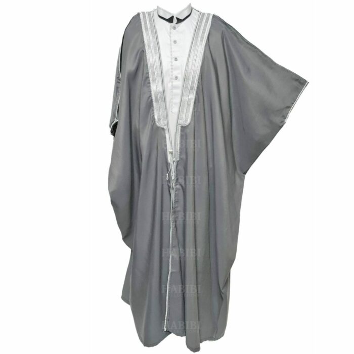Men's Premium 3 Quarter Sleeve Arabian Bisht Grey Silver Cloak Arab Dress Thobe Islam Robe Eid (2)
