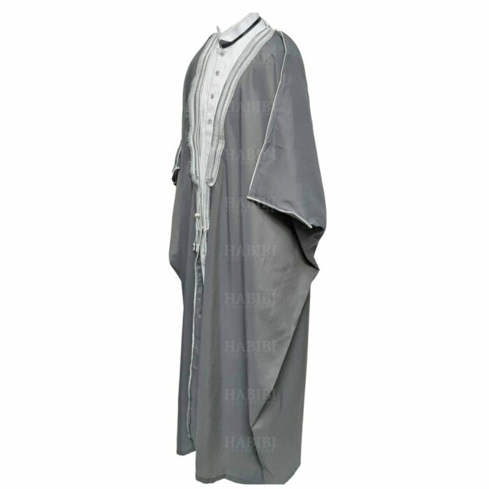 Men's Premium 3 Quarter Sleeve Arabian Bisht Grey Silver Cloak Arab Dress Thobe Islam Robe Eid (3)