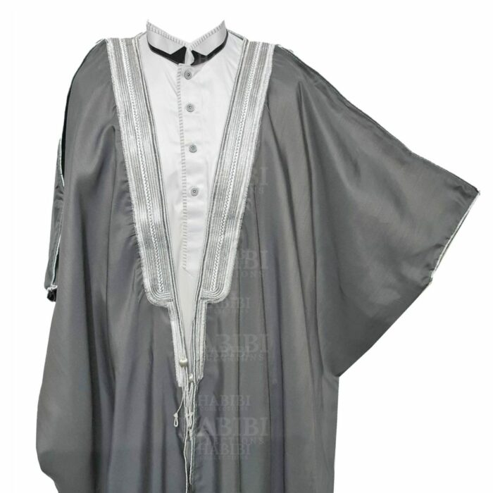 Men's Premium 3 Quarter Sleeve Arabian Bisht Grey Silver Cloak Arab Dress Thobe Islam Robe Eid (5)
