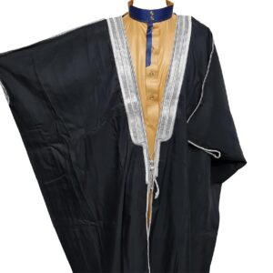 Men's Premium 3 Quarter Sleeve Arabian Bisht Black Silver Cloak Arab Dress Thobe Islam Robe Eid (1)