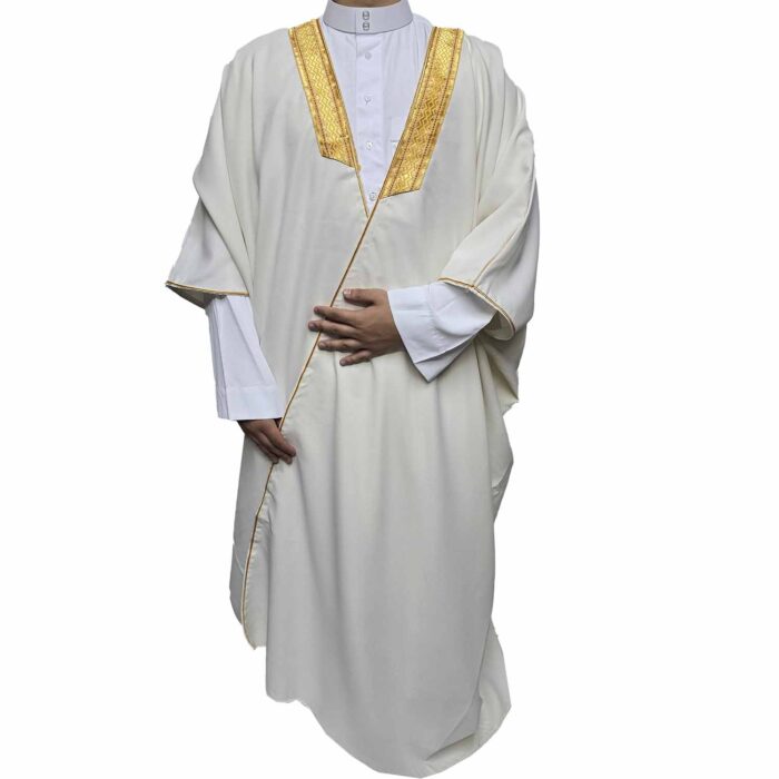 Men's Premium Half Sleeve Arabian Bisht مشلح Cloak Cream Gold Arab Dress Mishlah Robe Eid (2)