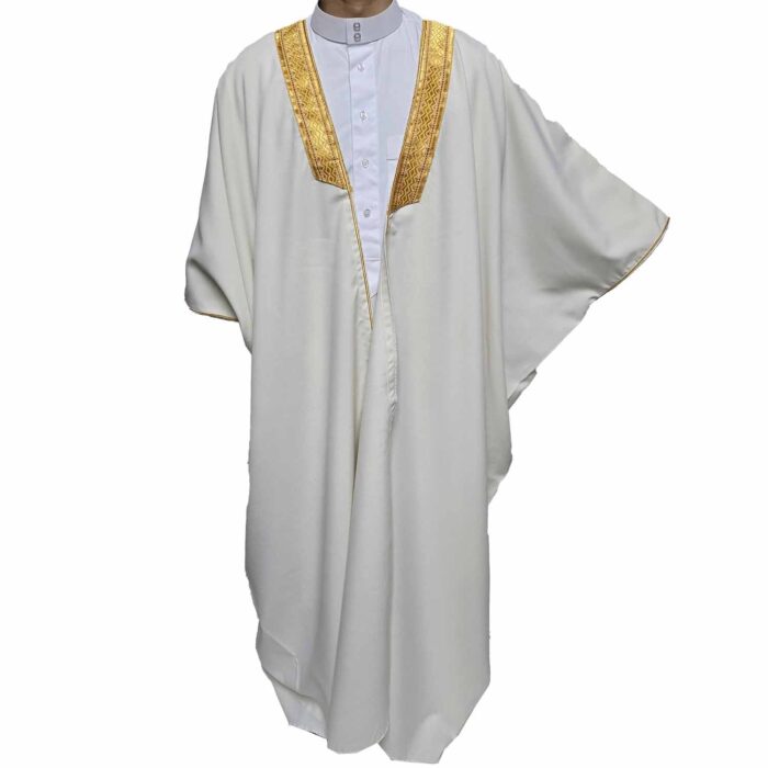 Men's Premium Half Sleeve Arabian Bisht مشلح Cloak Cream Gold Arab Dress Mishlah Robe Eid (3)