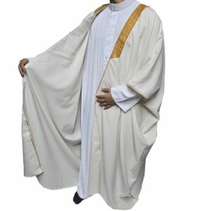 Men's Premium Half Sleeve Arabian Bisht مشلح Cloak Cream Gold Arab Dress Mishlah Robe Eid (4)