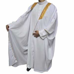 Men's Premium Half Sleeve Arabian Bisht مشلح Cloak White Gold Arab Dress Mishlah Robe Eid (3)