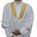 Men's Premium Half Sleeve Arabian Bisht مشلح Cloak White Gold Arab Dress Mishlah Robe Eid (4)