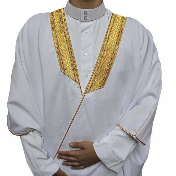 Men's Premium Half Sleeve Arabian Bisht مشلح Cloak White Gold Arab Dress Mishlah Robe Eid (4)