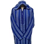 Men's Royal Blue Striped Moroccan Long Sleeve Hooded Cotton Thobe Jubba Djellaba (3)