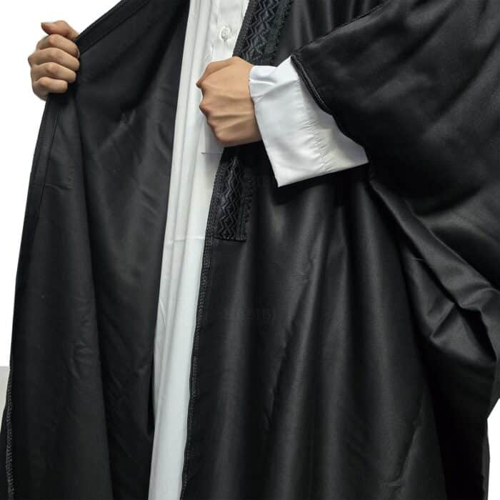 Men’s Royal Premium Arabian Bisht Long Sleeves Cloak Arab Dress Thobe Islam Robe Eid Blk (1)
