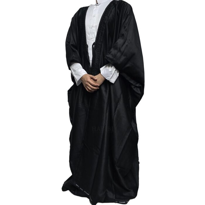 Men’s Royal Premium Arabian Bisht Long Sleeves Cloak Arab Dress Thobe Islam Robe Eid Blk (2)
