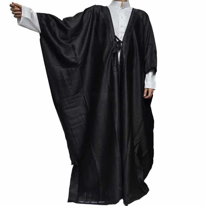 Men’s Royal Premium Arabian Bisht Long Sleeves Cloak Arab Dress Thobe Islam Robe Eid Blk (4)