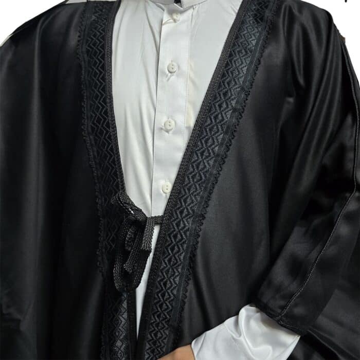 Men’s Royal Premium Arabian Bisht Long Sleeves Cloak Arab Dress Thobe Islam Robe Eid Blk (8)