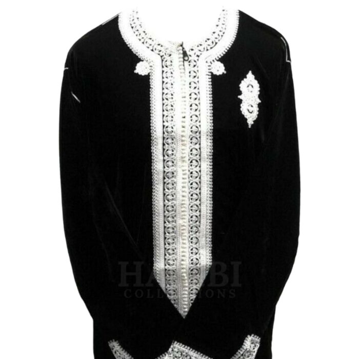 Men's Moroccan Wedding Eid Festival Occasion Baja Jerga Jacket Black/White. Brand new, with original plastic wrap included. We are known to many for our extensive Moroccan clothing collection. Extremely high quality with a lovely premium feel. Made in Morocco. Exclusive new design Moroccan jacket. Suitable for 30 degrees cool machine wash. Suitable for easy iron. Do not tumble try. Suitable for dry-cleaning. No pockets.