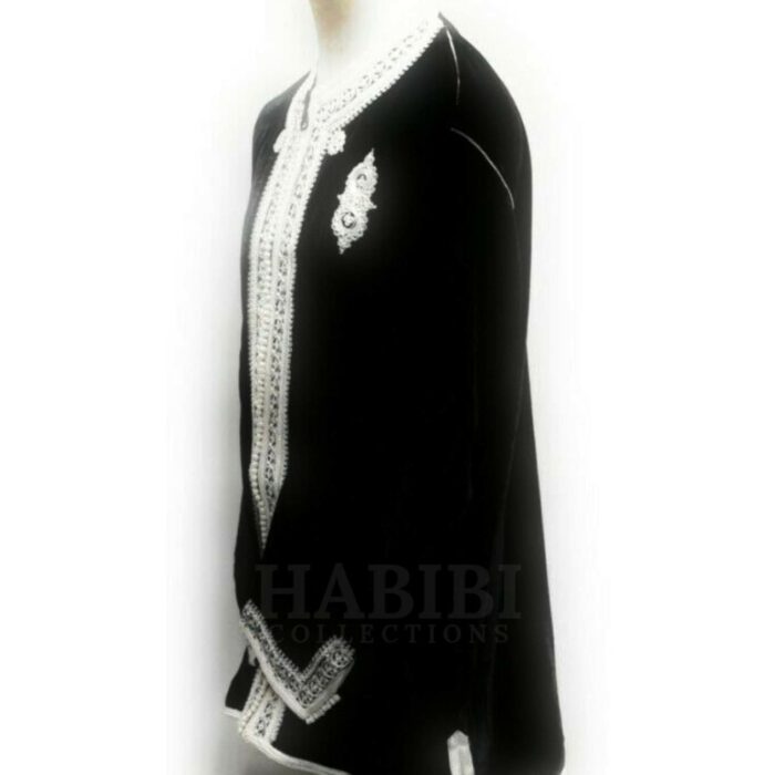 Men's Moroccan Wedding Eid Festival Occasion Baja Jerga Jacket Black/White. Brand new, with original plastic wrap included. We are known to many for our extensive Moroccan clothing collection. Extremely high quality with a lovely premium feel. Made in Morocco. Exclusive new design Moroccan jacket. Suitable for 30 degrees cool machine wash. Suitable for easy iron. Do not tumble try. Suitable for dry-cleaning. No pockets.