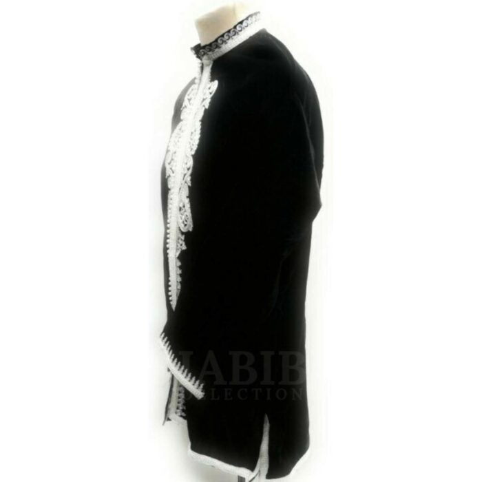 Men's Moroccan Wedding Eid Festival Occasion Baja Jerga Jacket Black/White. Brand new, with original plastic wrap included. We are known to many for our extensive Moroccan clothing collection. Extremely high quality with a lovely premium feel. Made in Morocco. Exclusive new design Moroccan jacket. Suitable for 30 degrees cool machine wash. Suitable for easy iron. Do not tumble try. Suitable for dry-cleaning. No pockets.