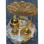 Metal Glass Gold Arabic Incense Bakhoor Burner 6 Piece Set, (1)