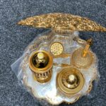 Metal Glass Gold Arabic Incense Bakhoor Burner 6 Piece Set, (4)