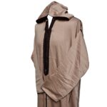 Moroccan Beige Cotton Malifa Wool Blend Long Sleeve Hooded Jubba Thobe Djellaba (1)