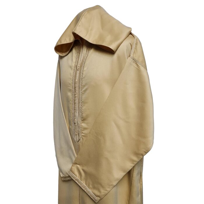 Moroccan Beige Cotton Malifa Wool Blend Long Sleeve Hooded Jubba Thobe Djellaba (38)