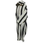 Moroccan Black Off White Striped Cashmere Wool Blend Hooded Thobe Djellaba Super Warm (4)