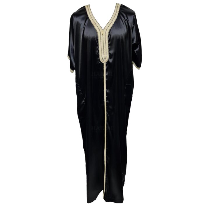 Moroccan Black Shiny Short Sleeves Thobe Jubba Kandora Dishdasha (18)