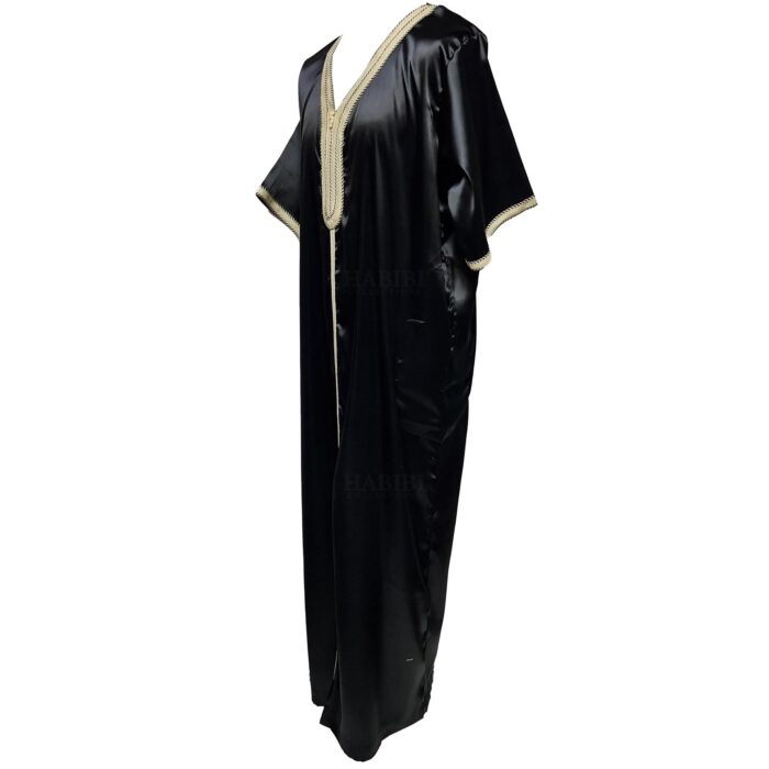 Moroccan Black Shiny Short Sleeves Thobe Jubba Kandora Dishdasha (20)