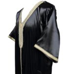 Moroccan Black Shiny Short Sleeves Thobe Jubba Kandora Dishdasha (21)