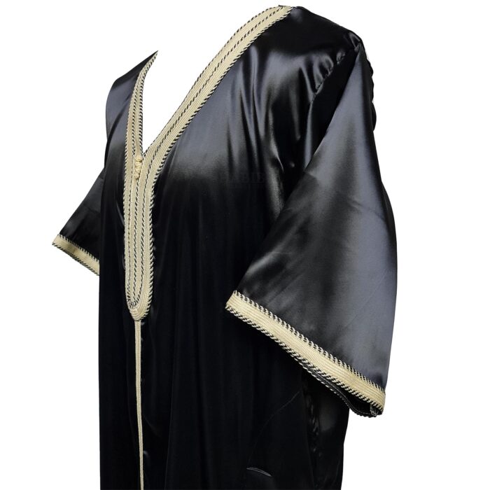 Moroccan Black Shiny Short Sleeves Thobe Jubba Kandora Dishdasha (21)