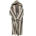 Moroccan Brown Cream Striped Cashmere Wool Blend Hooded Thobe Djellaba (1)