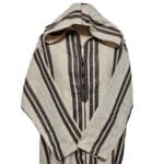 Moroccan Brown Cream Striped Cashmere Wool Blend Hooded Thobe Djellaba (2)