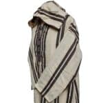 Moroccan Brown Cream Striped Cashmere Wool Blend Hooded Thobe Djellaba (3)