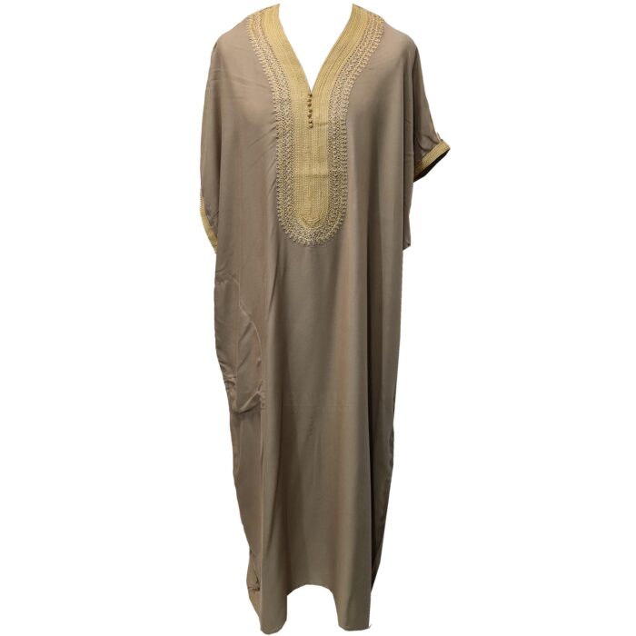 Moroccan Cotton Beige Short Sleeve Thobe Jubba Kandora Dishdasha (61)