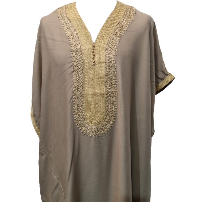 Moroccan Cotton Beige Short Sleeve Thobe Jubba Kandora Dishdasha (62)