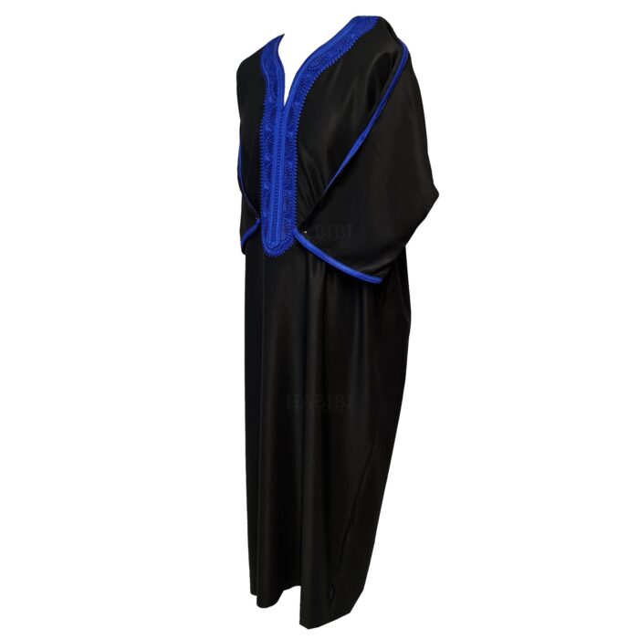 Moroccan Cotton Black 3 Quarter Sleeve Thobe Jubba Kandora Dishdasha (1)