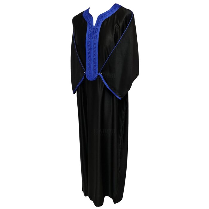 Moroccan Cotton Black 3 Quarter Sleeve Thobe Jubba Kandora Dishdasha (13)